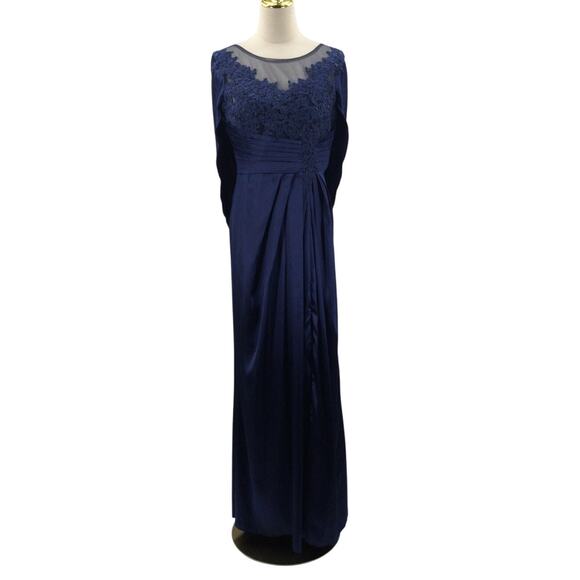 FORMAL 12 L dark navy blue bridesmaid capelet gala party maxi dress NEW B127 - Picture 1 of 7